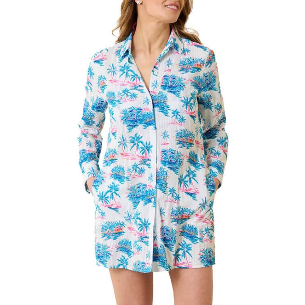 Tommy Bahama Tropical Oasis Boyfriend Beach Shirt Swim Cover-up | Sz XS NEW - Picture 2 of 5